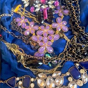 Vintage classic plastic, black and purple bead lot of 8 necklaces statement